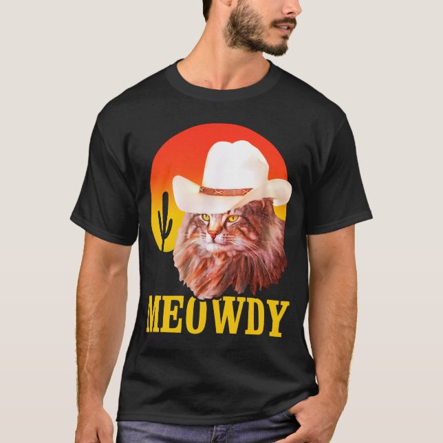 Meowdy - Funny Country Music Cat Cowboy Hat  T-Shirt (Front)