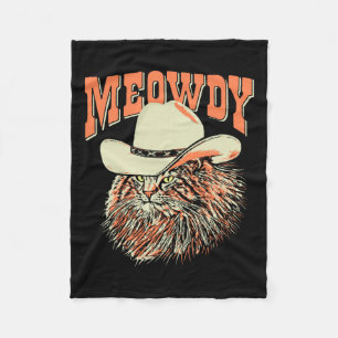 Meowdy! Funny Country Music Cat Cowboy Hat Vintage Fleece Blanket