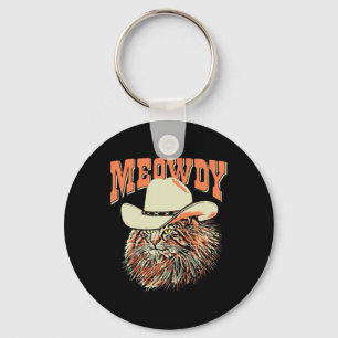 Meowdy! Funny Country Music Cat Cowboy Hat Vintage Key Ring