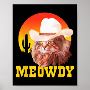 Meowdy! Funny Country Music Cat Cowboy Hat Vintage Poster