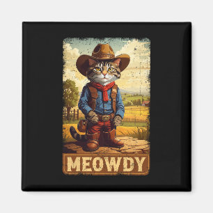 Meowdy Funny Country Side Cat Hat Vintage Cowboy C Magnet