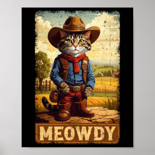 Meowdy Funny Country Side Cat Hat Vintage Cowboy C Poster