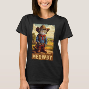 Meowdy Funny Country Side Cat Hat Vintage Cowboy C T-Shirt