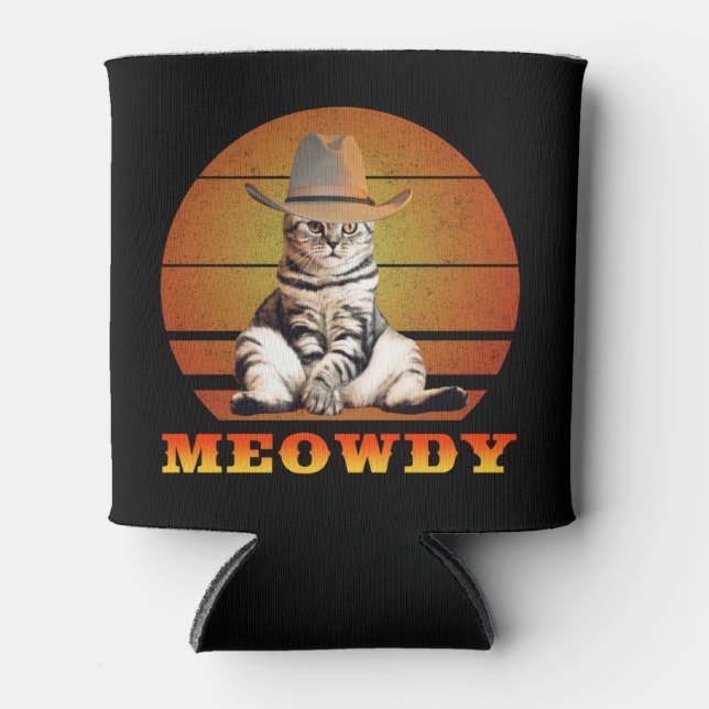 Meowdy Funny Cowboy Cat Can Cooler (Front)