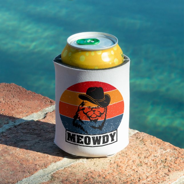 Meowdy Funny Mashup Between Meow And Howdy Cat Mem Can Cooler (In Situ Pool)