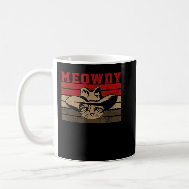 Meowdy - Funny Mashup Between Meow and Howdy Vinta Coffee Mug (Left)