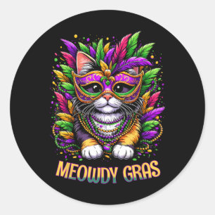 Meowdy Gras Cat Kitten Masquerade Mardi Gras Beads Classic Round Sticker