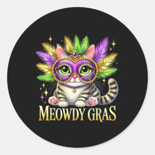 Meowdy Gras Cute Mardi Gras Cat Festival Vibes Mar Classic Round Sticker