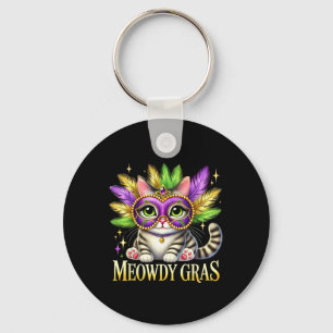 Meowdy Gras Cute Mardi Gras Cat Festival Vibes Mar Key Ring