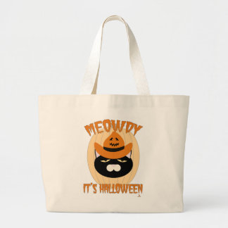 Meowdy Halloween Cowboy Kitty Fun Art Large Tote Bag