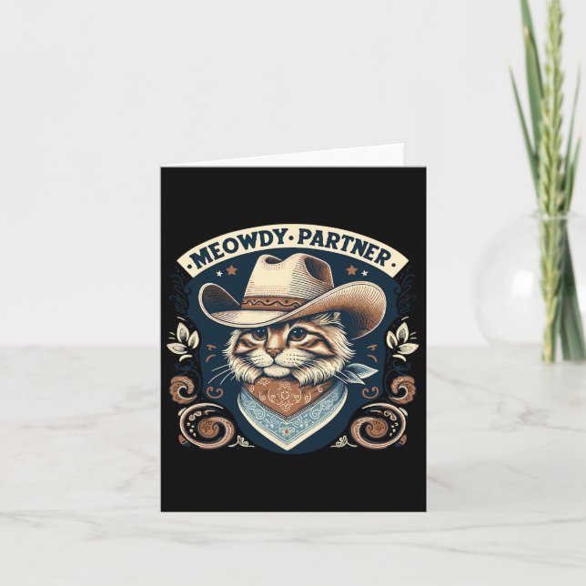Meowdy Partner Cat Cowboy Hat Howdy Funny Country  Card (Front)