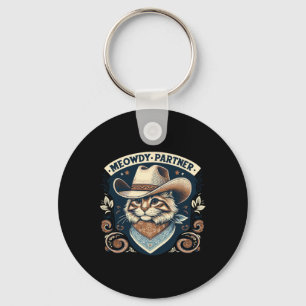 Meowdy Partner Cat Cowboy Hat Howdy Funny Country Key Ring