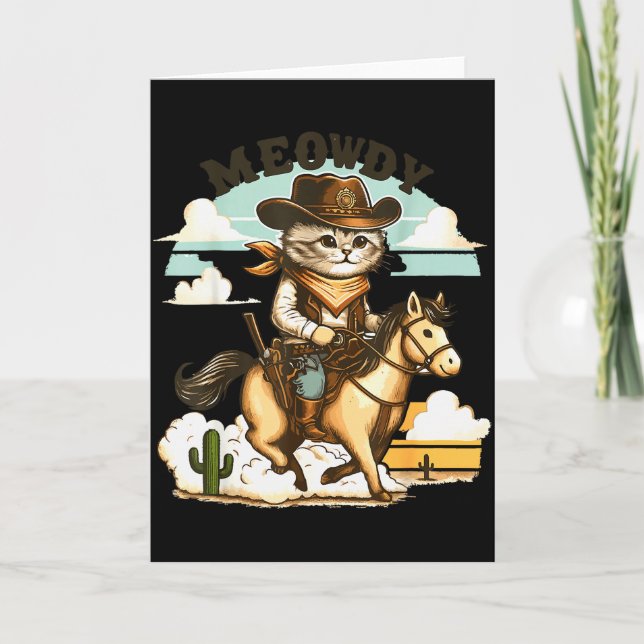 Meowdy Partner Cat Cowboy Horse Howdy Funny Countr Card (Front)