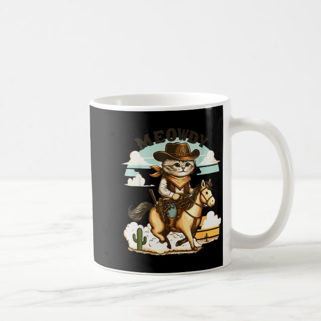 Meowdy Partner Cat Cowboy Horse Howdy Funny Countr Coffee Mug (Right)