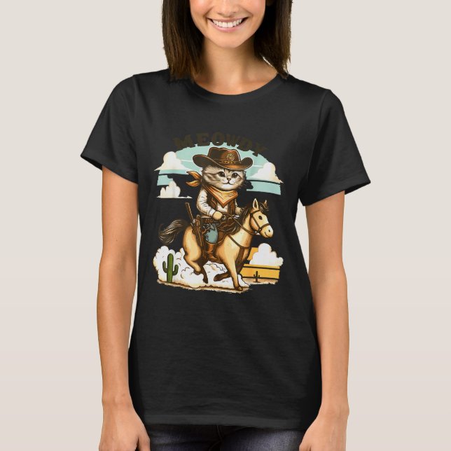 Meowdy Partner Cat Cowboy Horse Howdy Funny Countr T-Shirt (Front)