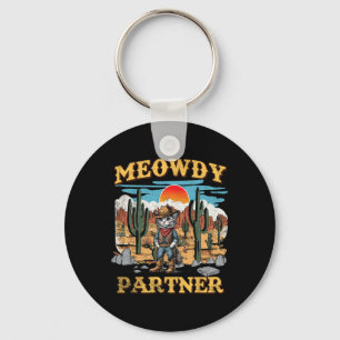 Meowdy Partner Cat Western Cowboy Vintage Cat Meow Key Ring