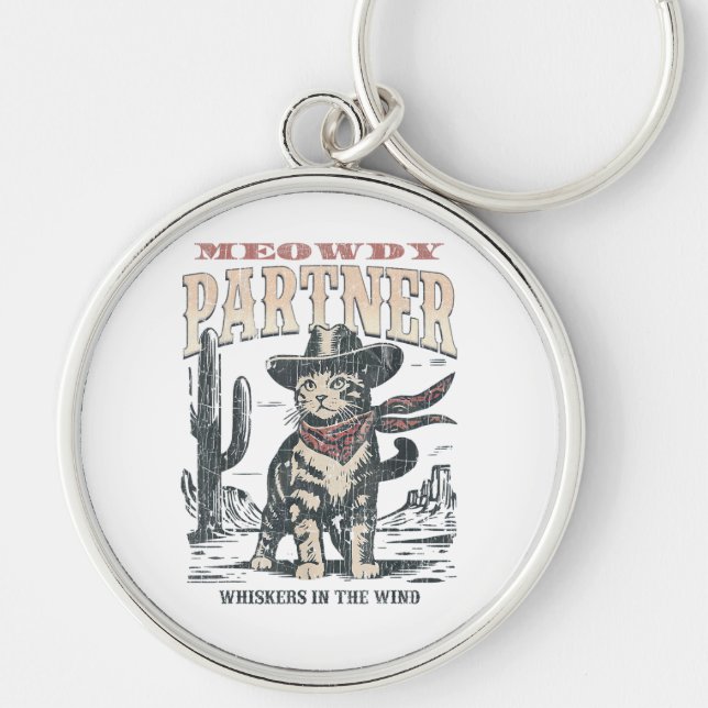 Meowdy Partner Cowboy Cat  Key Ring (Front)