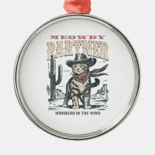 Meowdy Partner Cowboy Cat Metal Tree Decoration