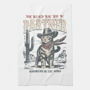 Meowdy Partner Cowboy Cat  Tea Towel