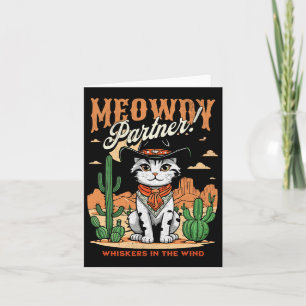 Meowdy Partner Cowboy Cat Vintage Cartoon Funny Card