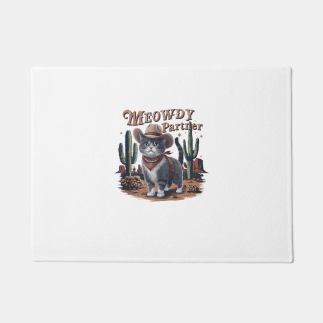 Meowdy Partner Cowboy Cat Vintage  Doormat (Front)