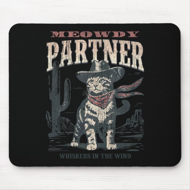Meowdy Partner Cowboy Cat Vintage  Mouse Mat (Front)