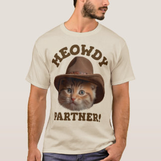 Meowdy Partner Cute Pet Cat Cowboy Humour T-Shirt