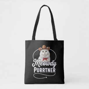 Meowdy Purrtner Funny Cat Cowboy Western Pun Desig Tote Bag