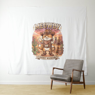 Meowdy Sheriff Whiskers Cute Western Cowboy Cat Tapestry