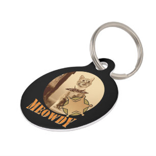 Meowdy Texan Cat Cowboy Sheriff Personalised Pet Tag