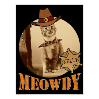 Meowdy Texan Cat Cowboy Sheriff Personalised Poster