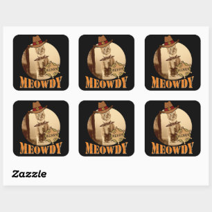 Meowdy Texan Cat Cowboy Sheriff Personalised Square Sticker