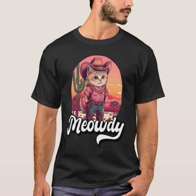 Meowdy Texas Cat Meme Country Music Cowgirl Cute C T-Shirt (Front)