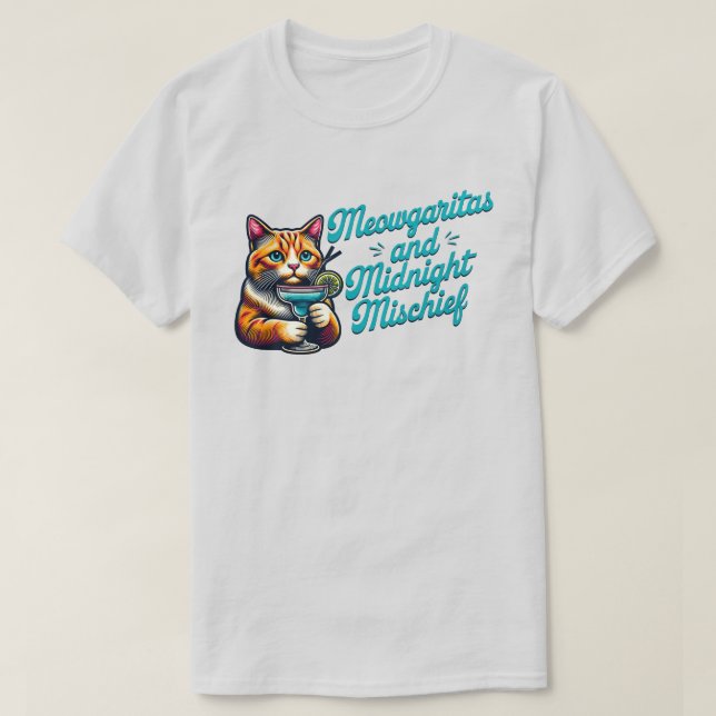 Meowgaritas and Midnight Mischief T-Shirt (Design Front)