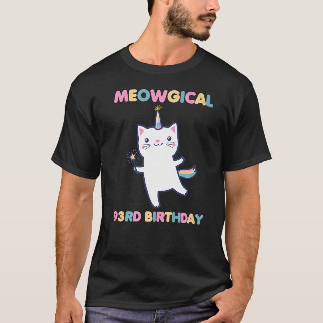 Meowgical 93rd Birthday Kitty 93 Year Old  Cat T-Shirt (Front)