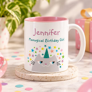Meowgical Birthday Girl Name Two-Tone Coffee Mug