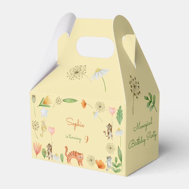 meowgical cats and flowers birthday party favour box (Front Side)