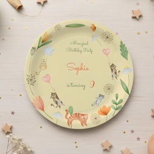 meowgical cats and flowers birthday party paper plate