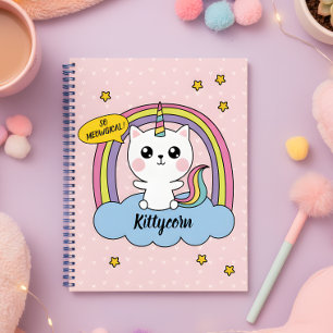 Meowgical Cute Kawaii Caticorn Pink Cartoon Notebook