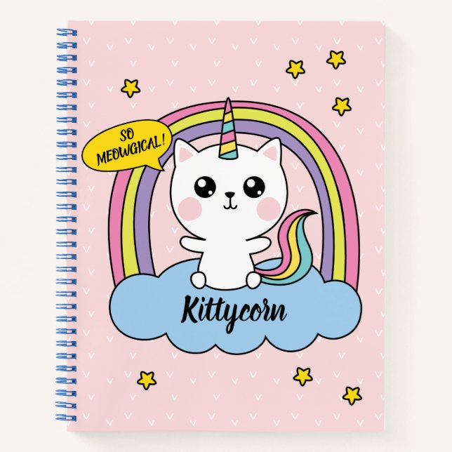 Meowgical Cute Kawaii Caticorn Pink Cartoon Notebook (Front)