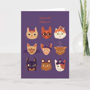Meowgical Halloween Cats Purple Holiday Card