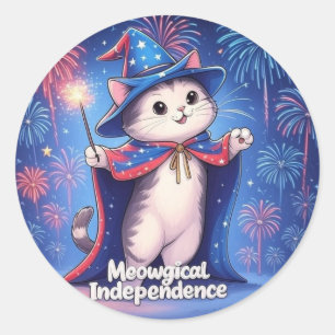 Meowgical Independence – Patriotic Wizard Cat Classic Round Sticker