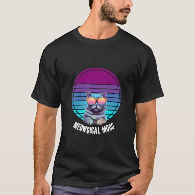 Meowgical Mood – Retro Cat Vibes T-Shirt (Front)