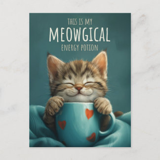 Meowgical Morning, a Cute Cat & Coffee Art Postcard