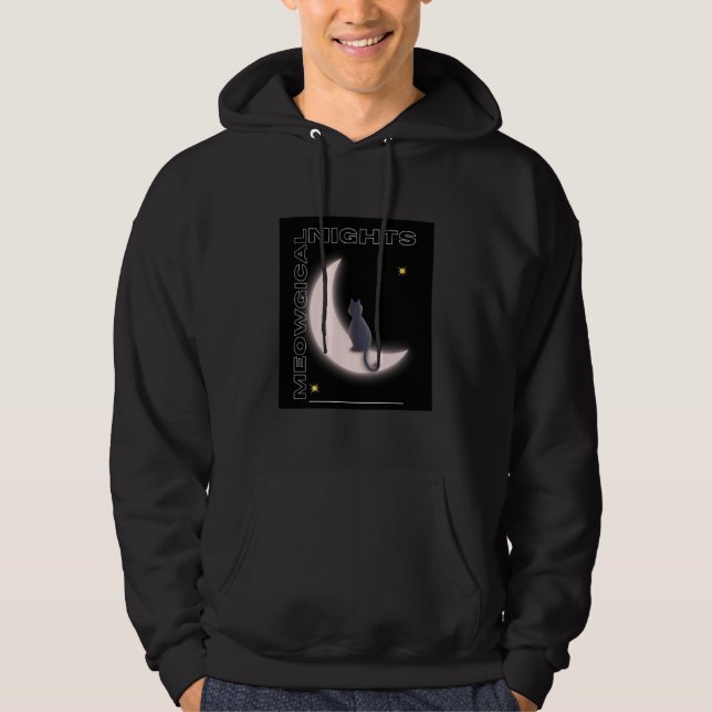 Meowgical Nights Cat on Crescent Moon – Whimsical  Hoodie (Front)