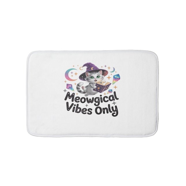 Meowgical Vibes Only, Floating Kawaii Witch Cat Ov Bath Mat (Front)