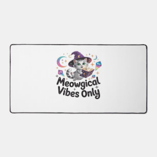 Meowgical Vibes Only, Floating Kawaii Witch Cat Ov Desk Mat