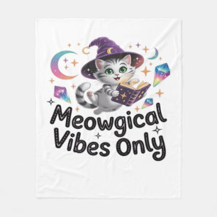 Meowgical Vibes Only, Floating Kawaii Witch Cat Ov Fleece Blanket