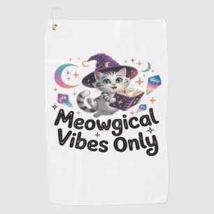 Meowgical Vibes Only, Floating Kawaii Witch Cat Ov Golf Towel