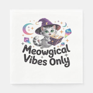 Meowgical Vibes Only, Floating Kawaii Witch Cat Ov Napkin